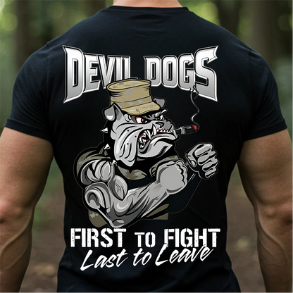 First to Fight Last to Leave Bulldog T-Shirt- Devil Dogs Military Shirt – Gift For Veteran, Husband,Dad, Grandpa
