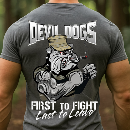 First to Fight Last to Leave Bulldog T-Shirt- Devil Dogs Military Shirt – Gift For Veteran, Husband,Dad, Grandpa