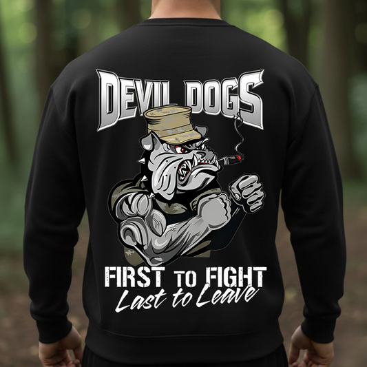 First to Fight Last to Leave Bulldog T-Shirt- Devil Dogs Military Shirt – Gift For Veteran, Husband,Dad, Grandpa