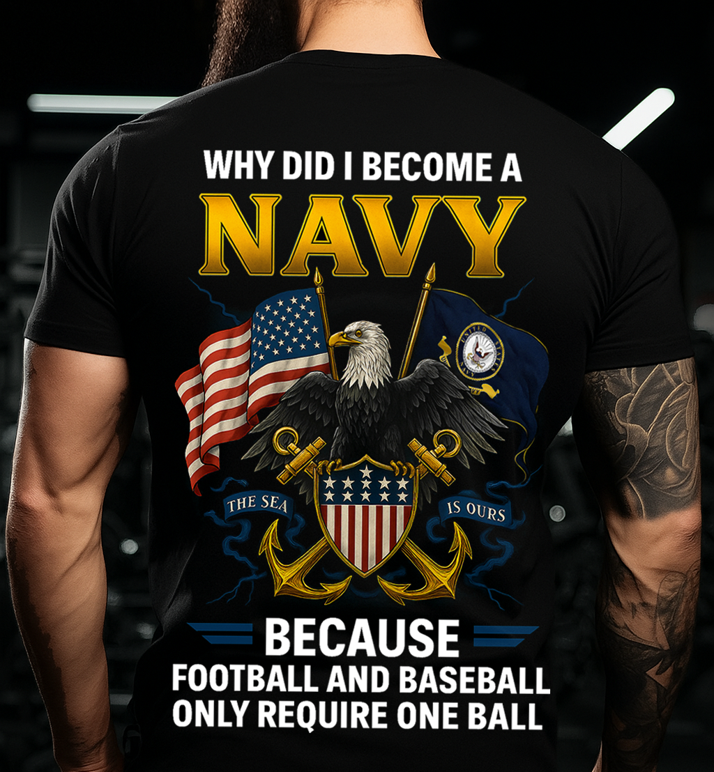 Why Did I Become a Navy T-Shirt – Funny Patriotic Military Eagle Graphic Tee Gift for Men