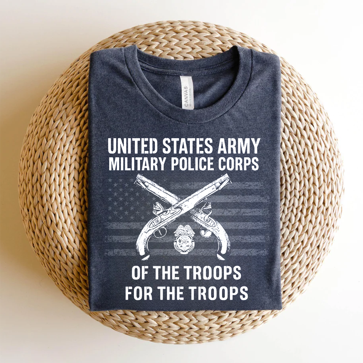 “Of the Troops, For the Troops” Military Police Corps T-Shirt, U.S. Army Crossed Pistols & American Flag Veteran Tee
