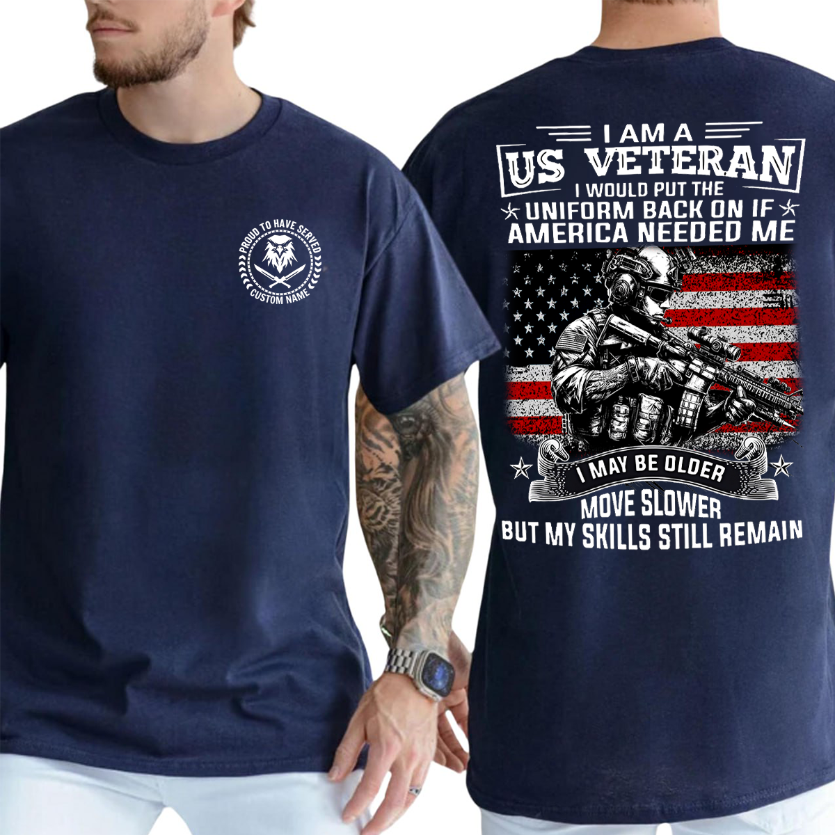 Personalized Proud Military Service Patriotic Tee for Veterans, Custome Name US Veteran Unisex T-shirt