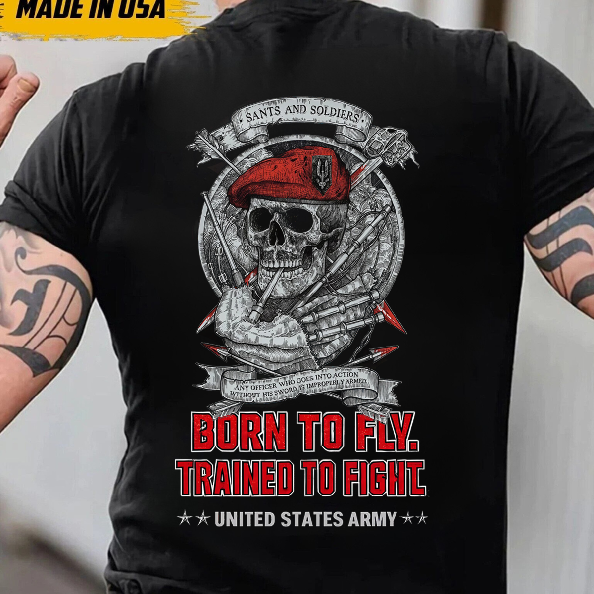 Born to Fly, Trained to Fight - U.S. Army Skull T-Shirt with Military Design- Gift For Veterans Day