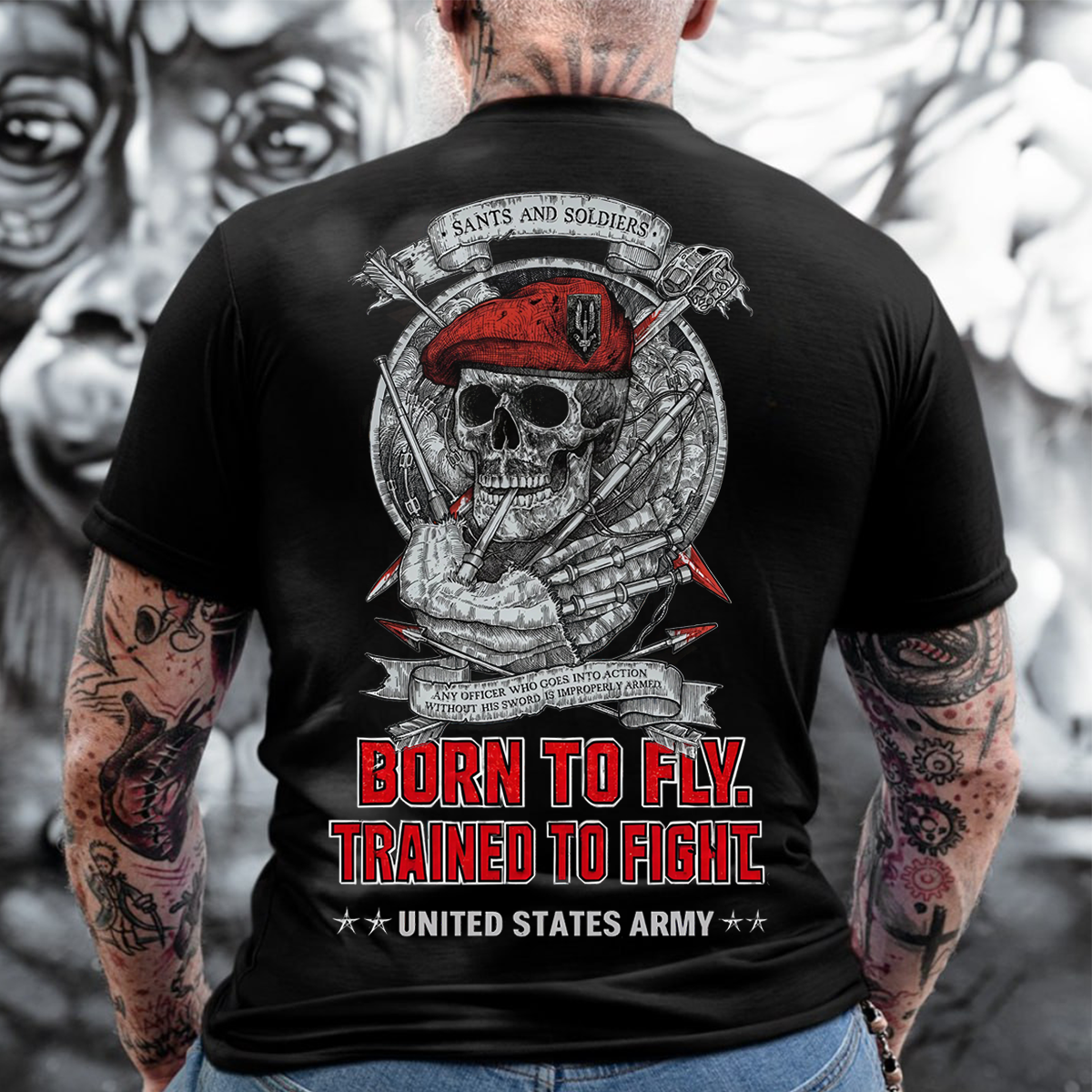 Born to Fly, Trained to Fight - U.S. Army Skull T-Shirt with Military Design- Gift For Veterans Day