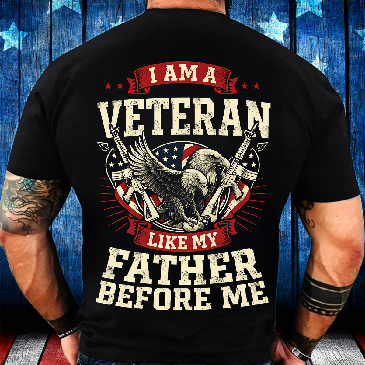 I Am a Veteran Like My Father Before Me T-Shirt – Patriotic Bald Eagle and American Flag Military Tee