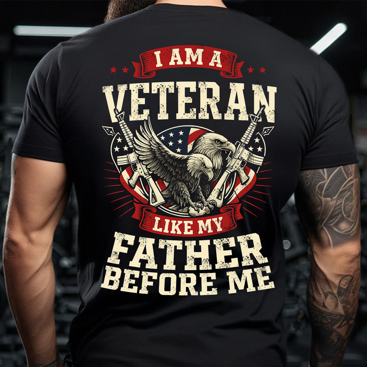 I Am a Veteran Like My Father Before Me T-Shirt – Patriotic Bald Eagle and American Flag Military Tee