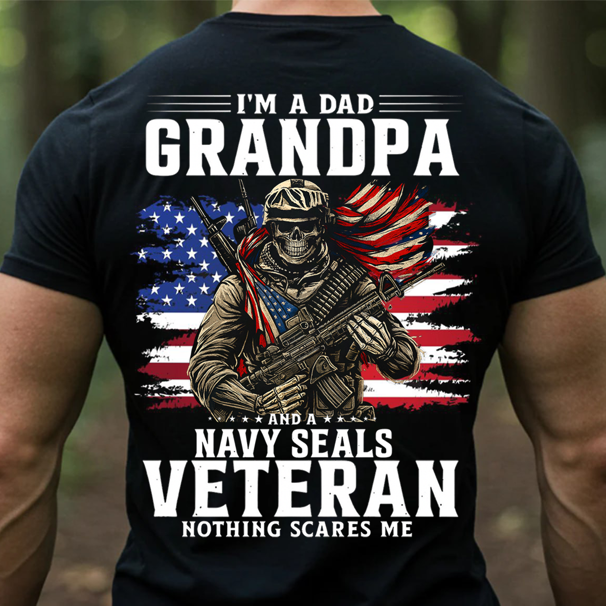 Navy SEALs Veteran Grandpa T-Shirt – Military Dad Patriotic Skull Design- Gift For Dad, Grandpa