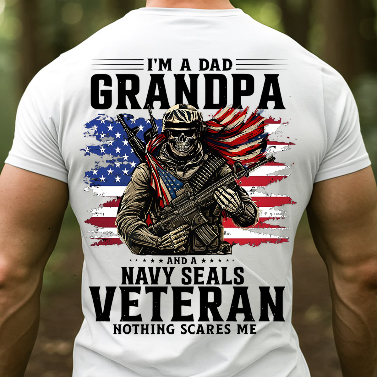Navy SEALs Veteran Grandpa T-Shirt – Military Dad Patriotic Skull Design- Gift For Dad, Grandpa