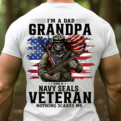 Navy SEALs Veteran Grandpa T-Shirt – Military Dad Patriotic Skull Design- Gift For Dad, Grandpa