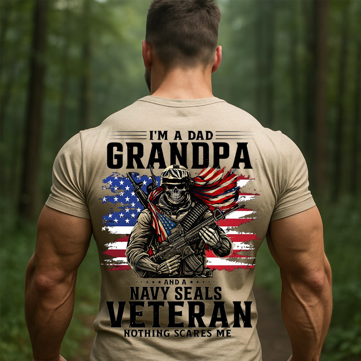 Navy SEALs Veteran Grandpa T-Shirt – Military Dad Patriotic Skull Design- Gift For Dad, Grandpa