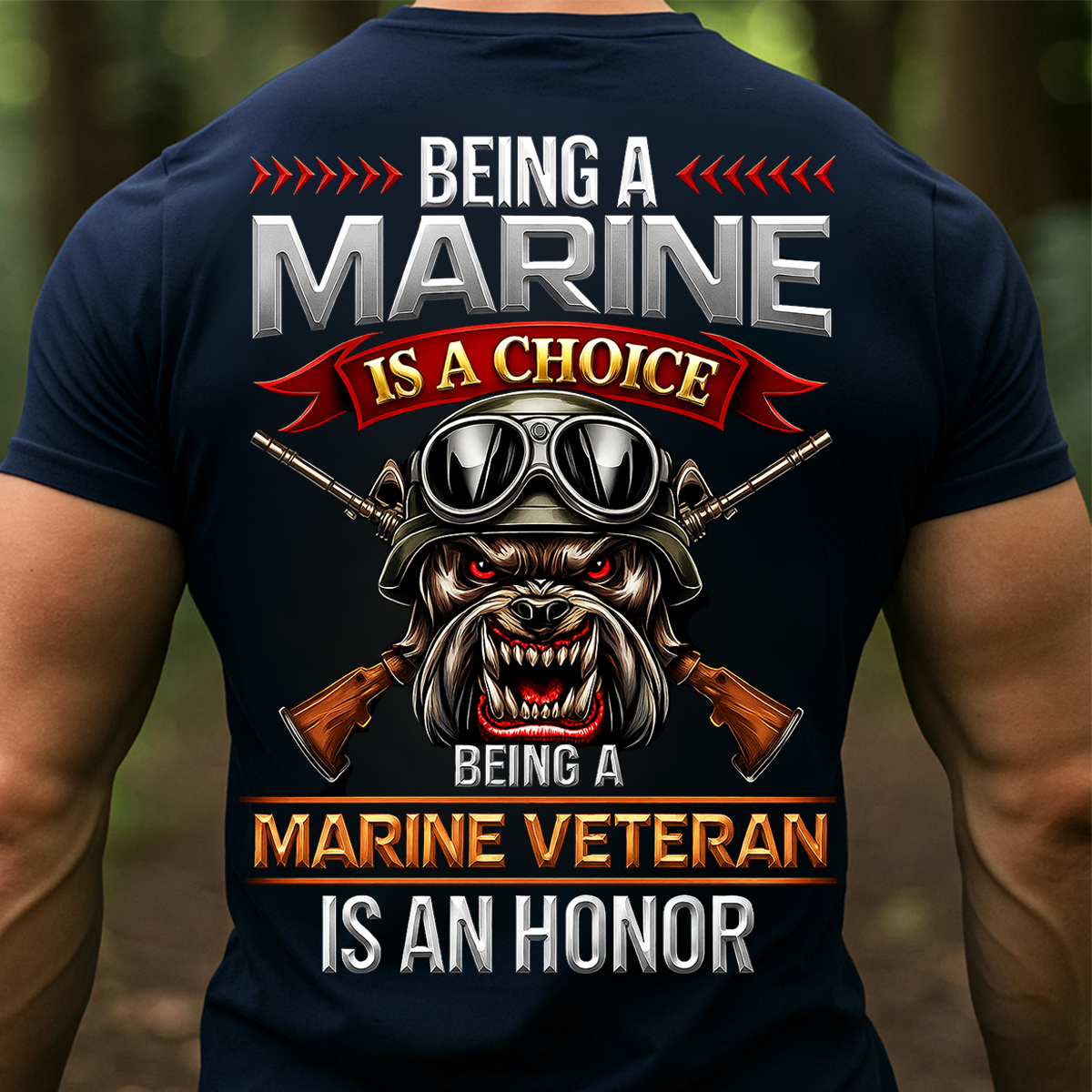 USMC Marine Veteran T-Shirt – Military Bulldog and Rifles Design