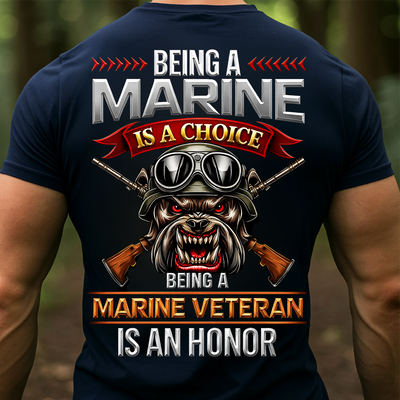 USMC Marine Veteran T-Shirt – Military Bulldog and Rifles Design