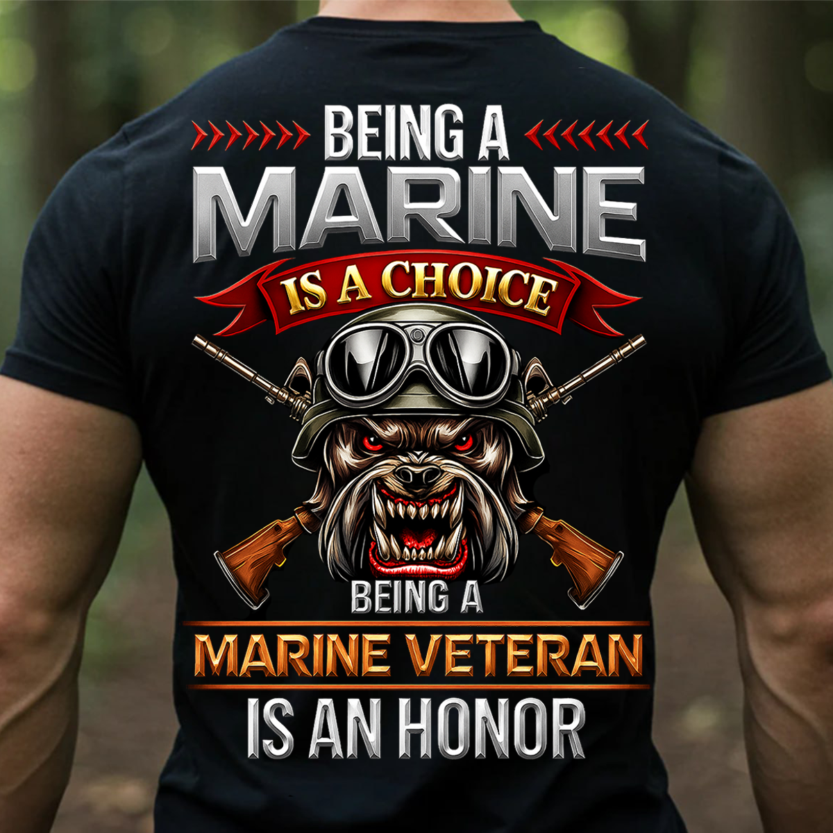 USMC Marine Veteran T-Shirt – Military Bulldog and Rifles Design