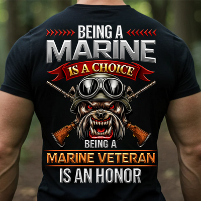 USMC Marine Veteran T-Shirt – Military Bulldog and Rifles Design