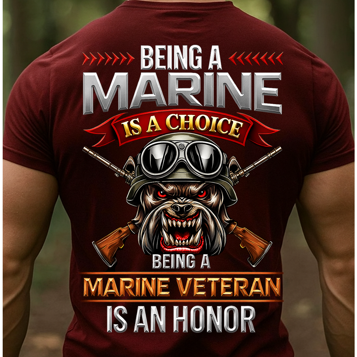 USMC Marine Veteran T-Shirt – Military Bulldog and Rifles Design