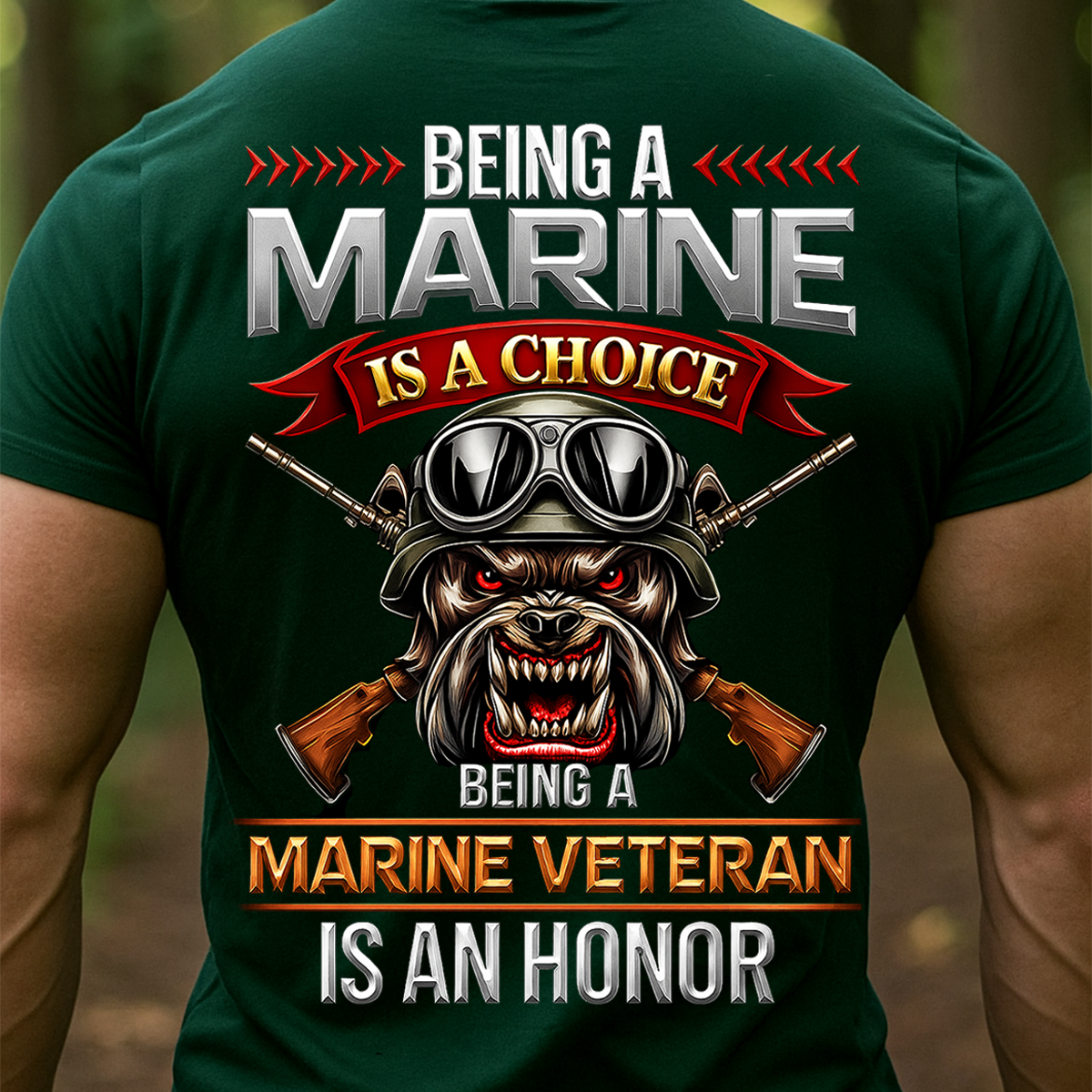USMC Marine Veteran T-Shirt – Military Bulldog and Rifles Design
