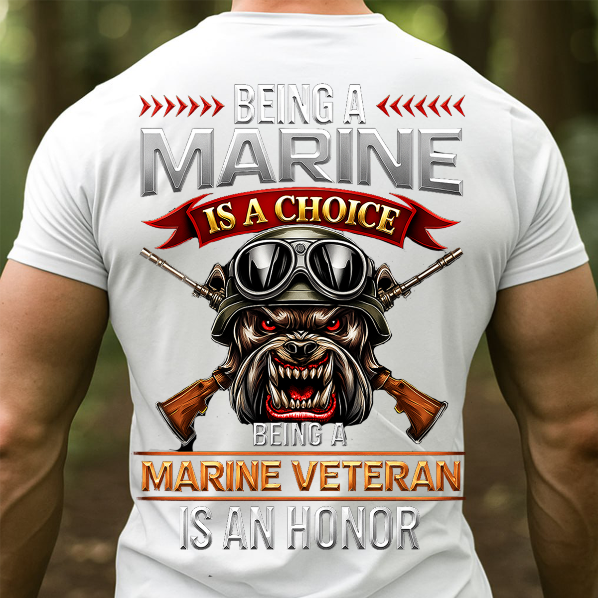 USMC Marine Veteran T-Shirt – Military Bulldog and Rifles Design