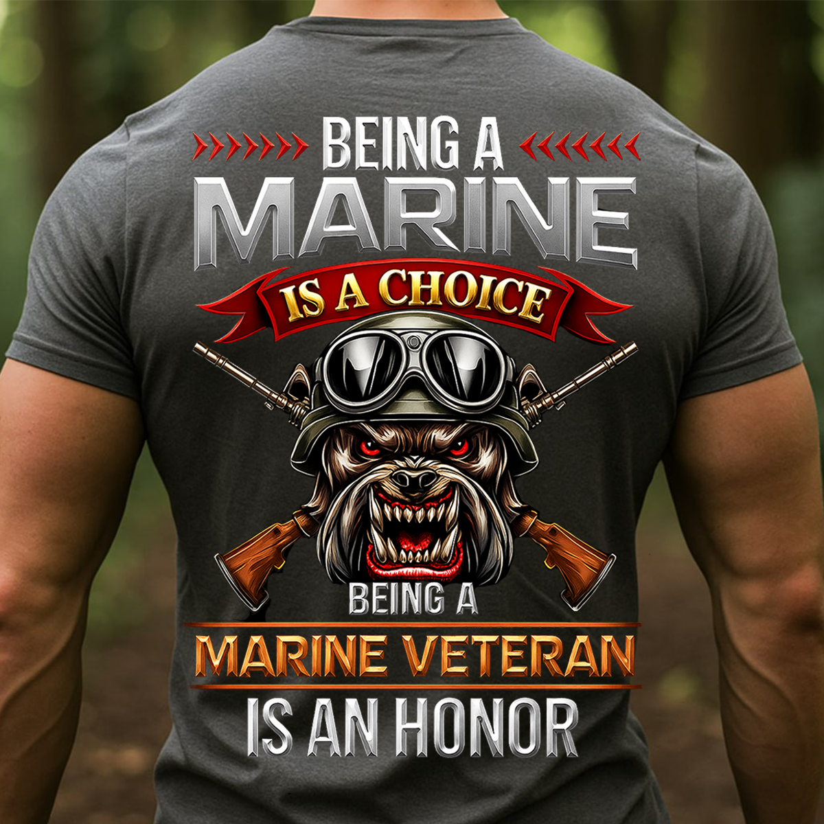 USMC Marine Veteran T-Shirt – Military Bulldog and Rifles Design