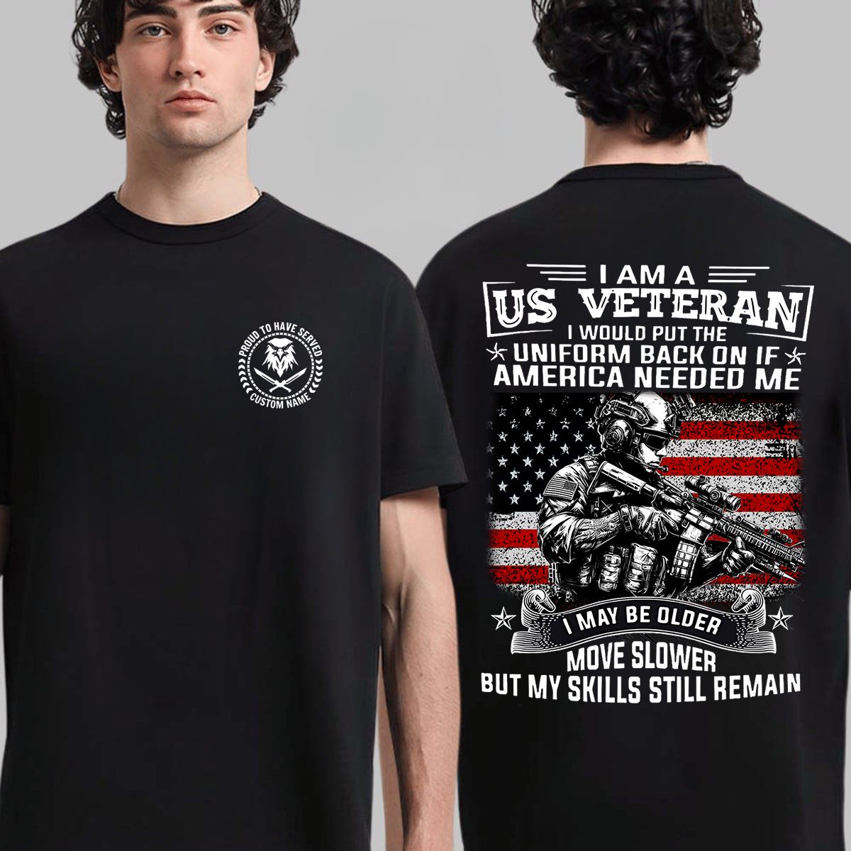 Personalized Proud Military Service Patriotic Tee for Veterans, Custome Name US Veteran Unisex T-shirt