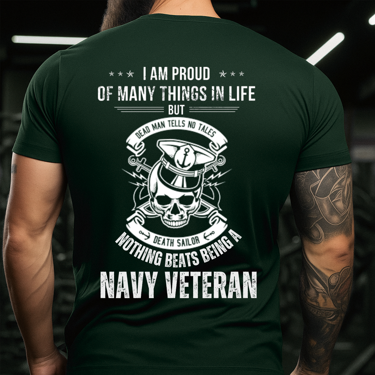 Navy Veteran Graphic Tee – Bold Military Shirt with Quote 'Nothing Beats Being a Navy Veteran', Anchor and Skull Design