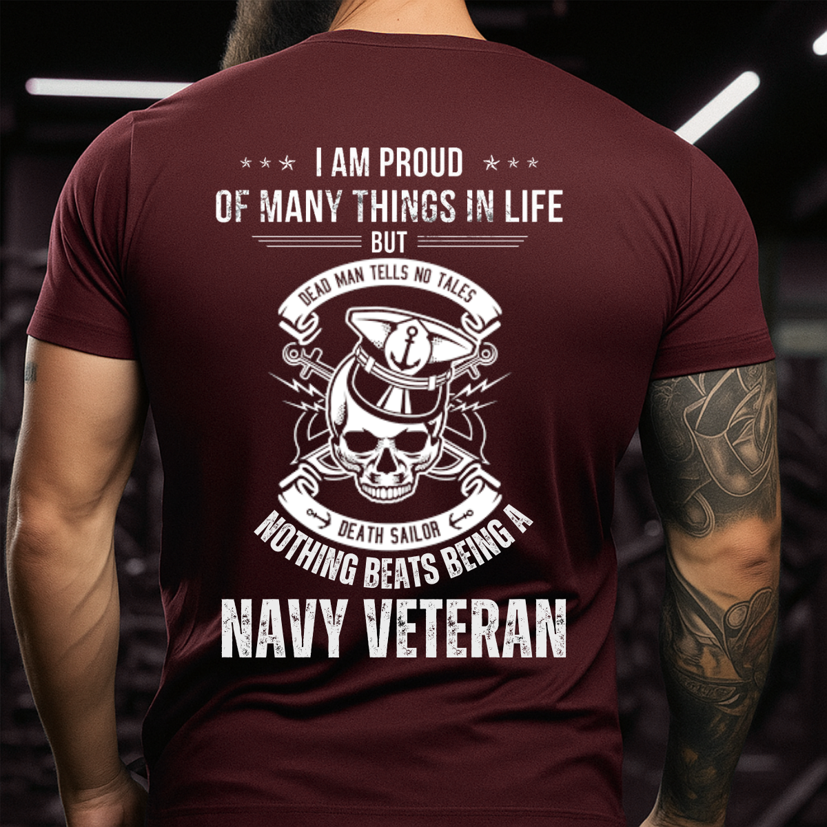 Navy Veteran Graphic Tee – Bold Military Shirt with Quote 'Nothing Beats Being a Navy Veteran', Anchor and Skull Design