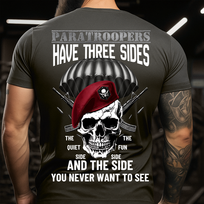 Airborne Veteran T-Shirt – The Three Sides of Paratroopers – Military Pride Tee