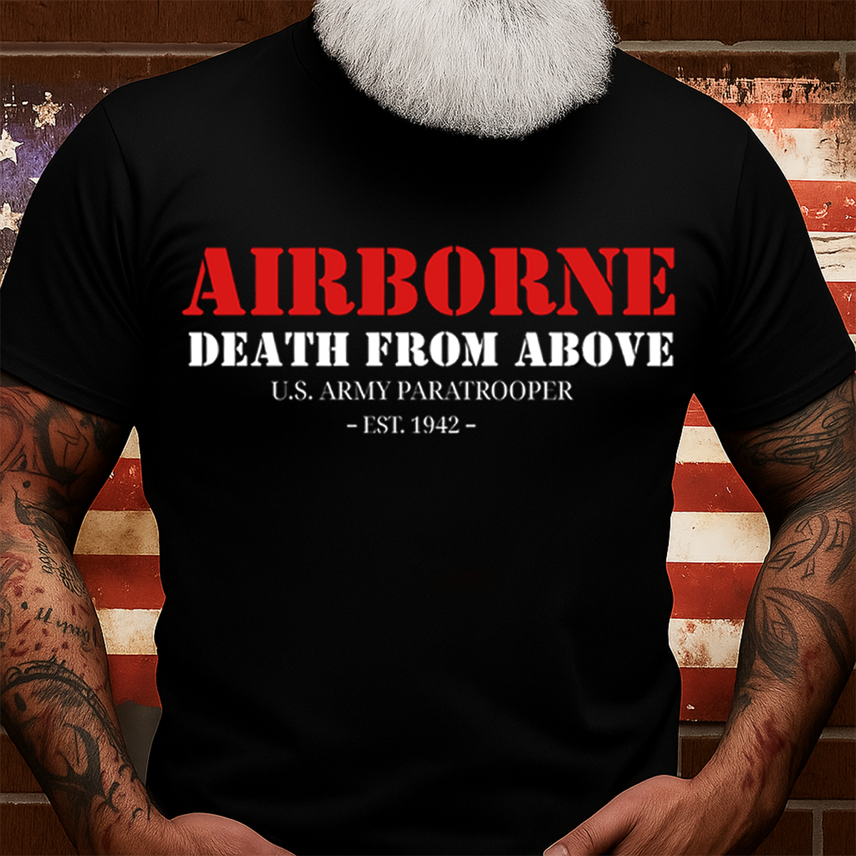 2side-U.S. Army Airborne Paratrooper Shirt – Death From Above Skull Wings 2-Sided Military Tee