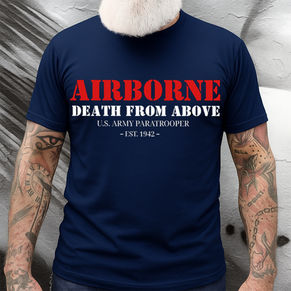 2side-U.S. Army Airborne Paratrooper Shirt – Death From Above Skull Wings 2-Sided Military Tee