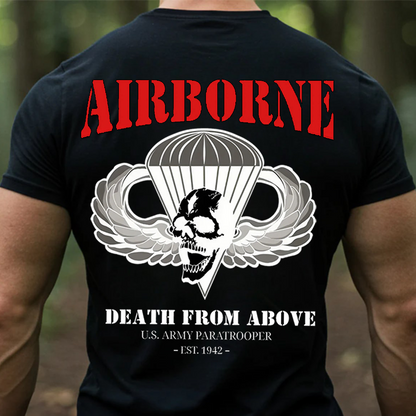 2side-U.S. Army Airborne Paratrooper Shirt – Death From Above Skull Wings 2-Sided Military Tee