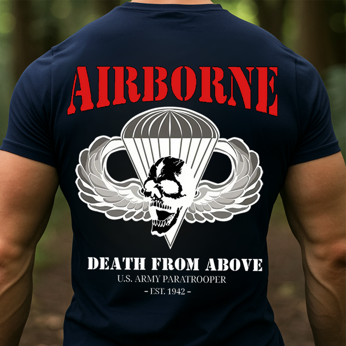 2side-U.S. Army Airborne Paratrooper Shirt – Death From Above Skull Wings 2-Sided Military Tee