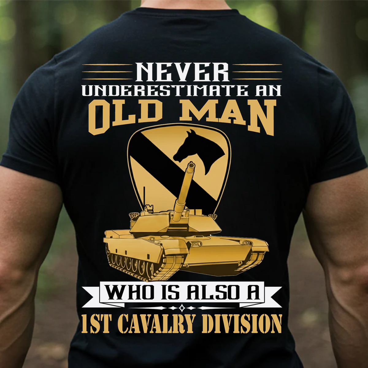 Never Underestimate an Old Man T-shirt, Hoodie, Sweatshirt – 1st Cavalry Division Veteran Shirt