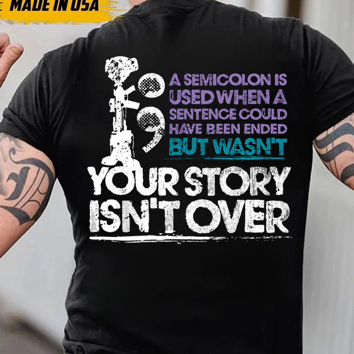 Semicolon Veteran T-Shirt - Your Story Isn’t Over PTSD Awareness Tee