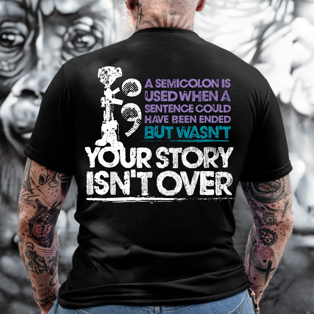Semicolon Veteran T-Shirt - Your Story Isn’t Over PTSD Awareness Tee
