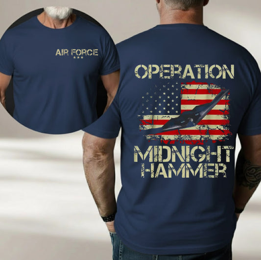 US Air Force B-2 Crew Operation Midnight Hammer, American Flag Design, 2 Sided Unisex Cotton Shirt for USAF Men, Gift for Veterans Day