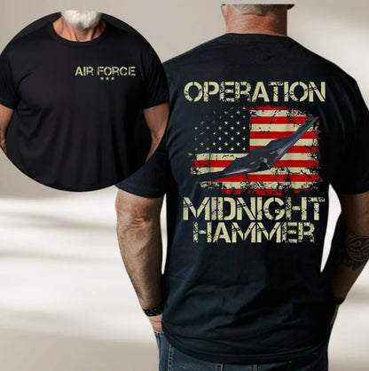 US Air Force B-2 Crew Operation Midnight Hammer, American Flag Design, 2 Sided Unisex Cotton Shirt for USAF Men, Gift for Veterans Day