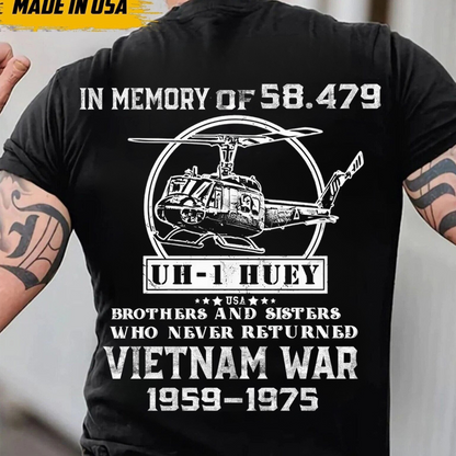UH-1 Huey Vietnam War Memorial T-Shirt – In Memory of 58,479  Never Returned