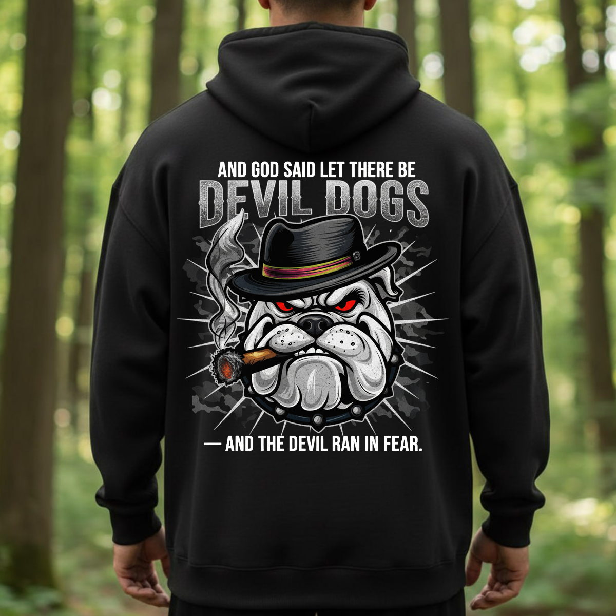 Devil Dogs Military Bulldog T-Shirt, Sweatshirt, Hoodie – And The Devil Ran in Fear – Veteran Graphic Tee for Men