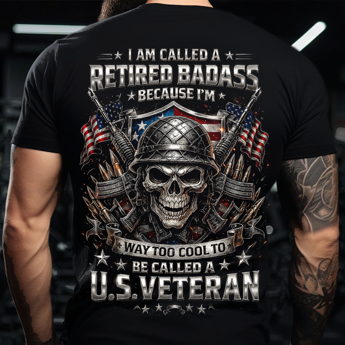 Retired Badass Skull T-Shirt – Cool U.S. Veteran Military Tee
