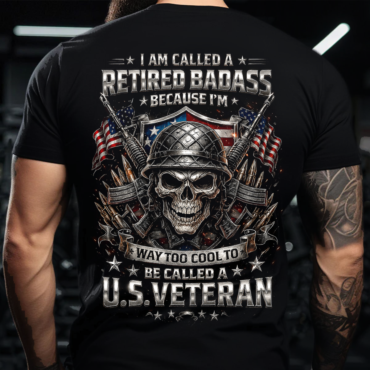 Retired Badass Skull T-Shirt – Cool U.S. Veteran Military Tee