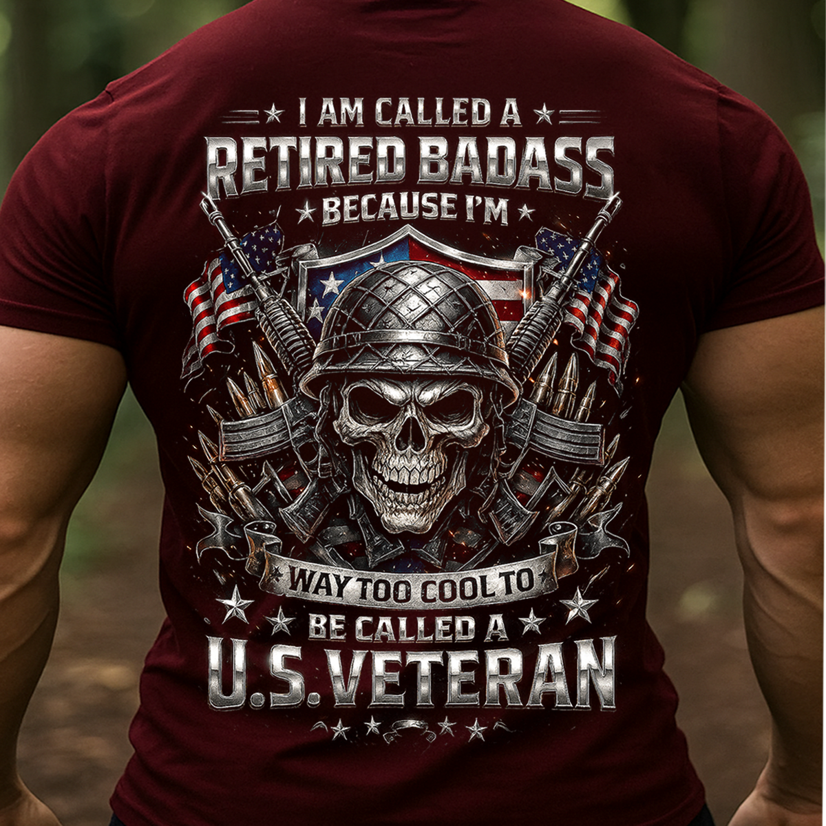 Retired Badass Skull T-Shirt – Cool U.S. Veteran Military Tee