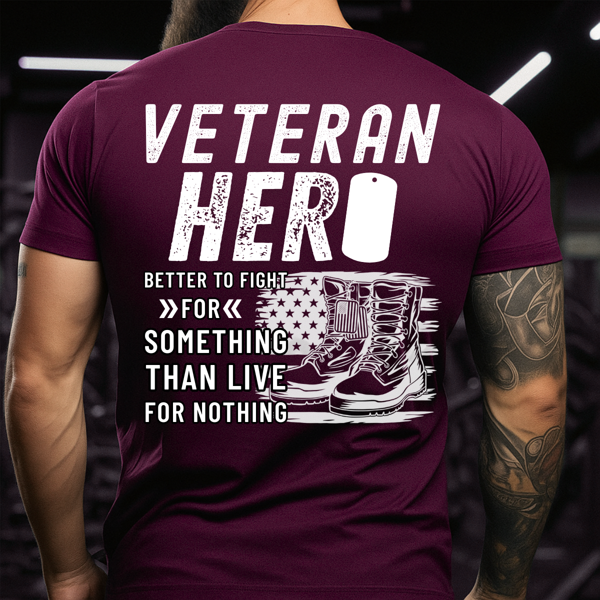Military Veteran T-Shirt – Dog Tag & Boots – Inspirational Hero Quote Tee