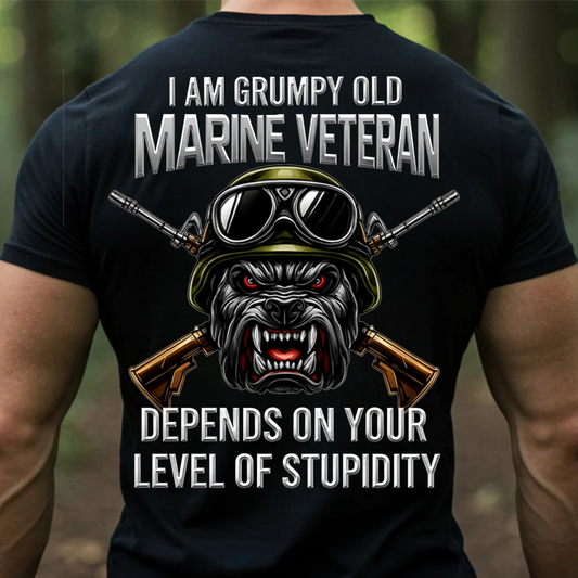 Grumpy Old Marine Veteran T-Shirt – Funny USMC Sarcastic Military Shirt for Veterans, Proud Marine Gift