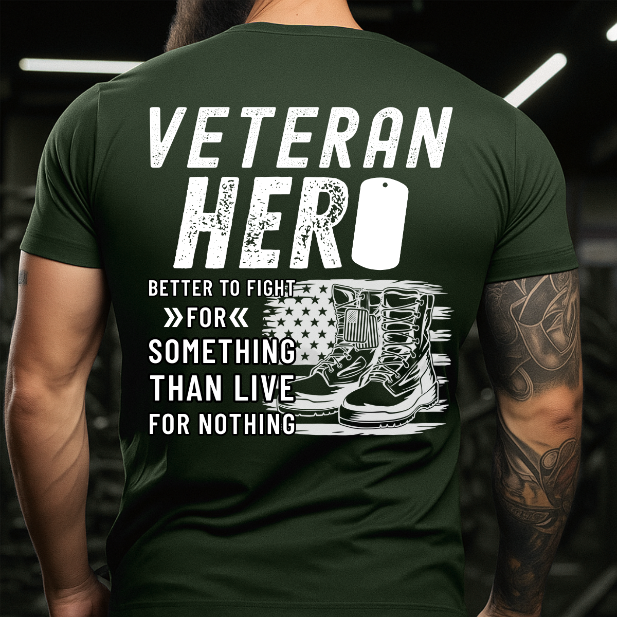 Military Veteran T-Shirt – Dog Tag & Boots – Inspirational Hero Quote Tee
