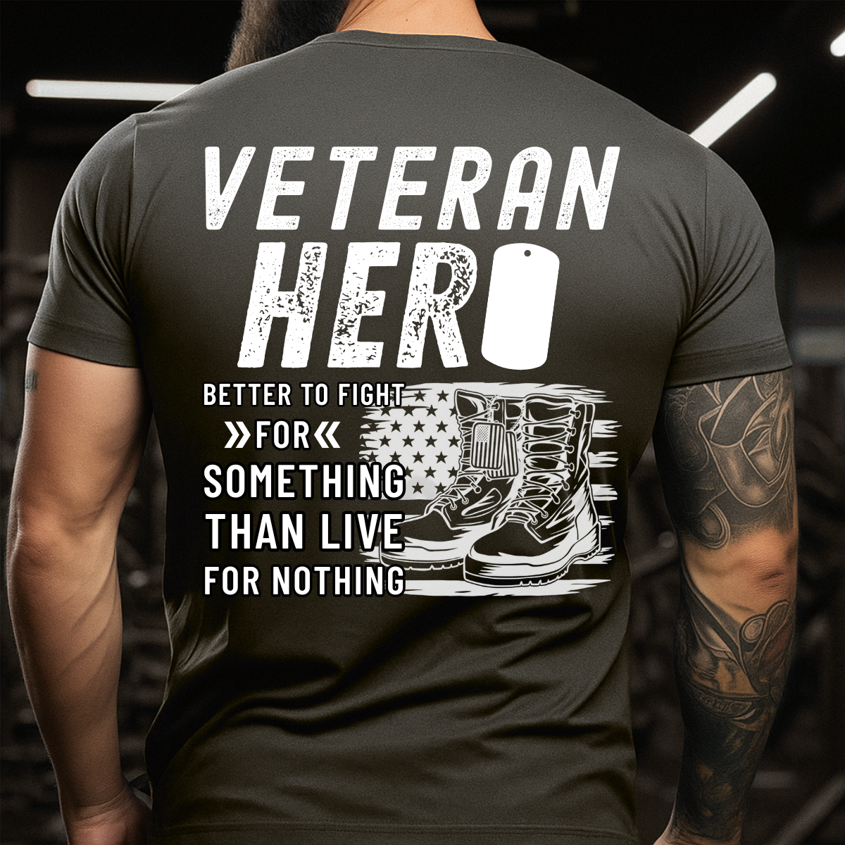 Military Veteran T-Shirt – Dog Tag & Boots – Inspirational Hero Quote Tee