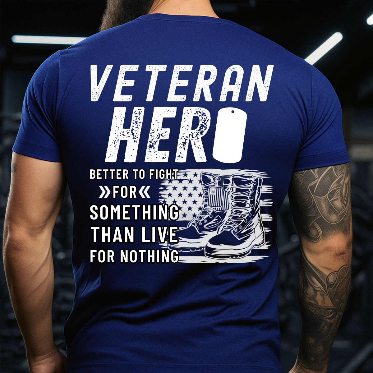 Military Veteran T-Shirt – Dog Tag & Boots – Inspirational Hero Quote Tee
