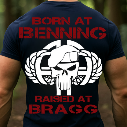 82nd Airborne Division Shirt – Born at Benning Raised at Bragg Military Veteran T-Shirt