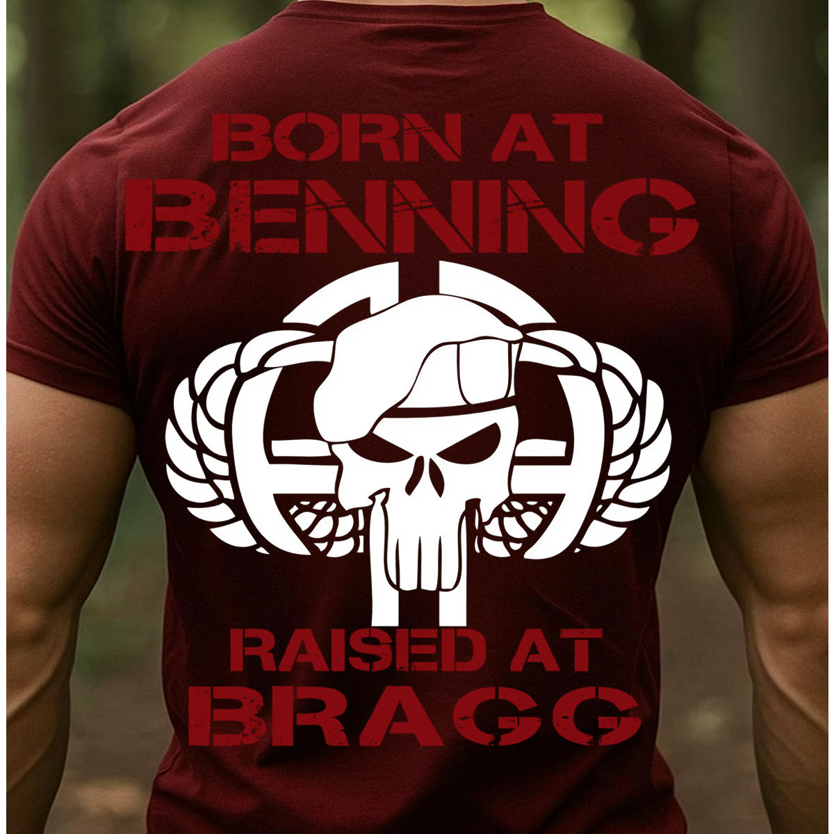 82nd Airborne Division Shirt – Born at Benning Raised at Bragg Military Veteran T-Shirt