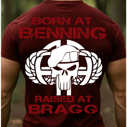 82nd Airborne Division Shirt – Born at Benning Raised at Bragg Military Veteran T-Shirt