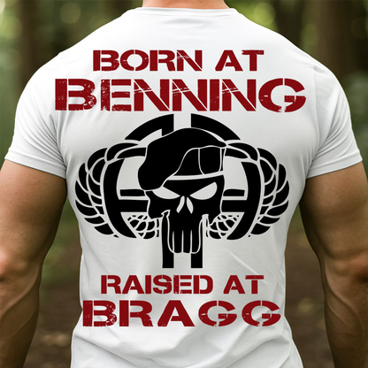 82nd Airborne Division Shirt – Born at Benning Raised at Bragg Military Veteran T-Shirt