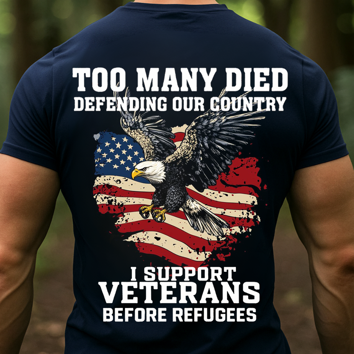 I Support Veterans Before Refugees Shirt – Patriotic American Flag Eagle T-Shirt for Veterans Day, Proud Americans